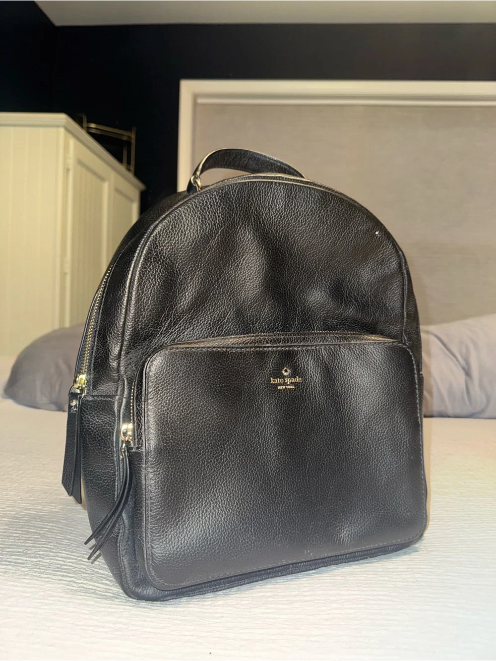 kate spade Black Pebbled Leather Backpack with Gold Hardware - Picture 1 of 8